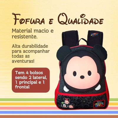 Mochila Escolar Infantil Mickey Mouse Com Orelhinhas 3d - Prática E Confortável
