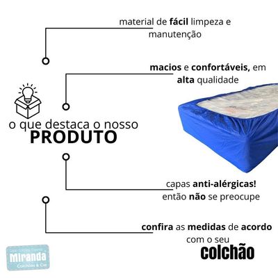 Capa Protetora Colchão Lençol Elástico Impermeável Hospitalar 88x188x20cm - Azul