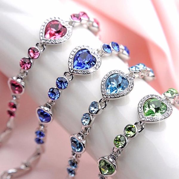 Pulseira de Coração Pêssego Feminina - Joia Exquisita vermelho