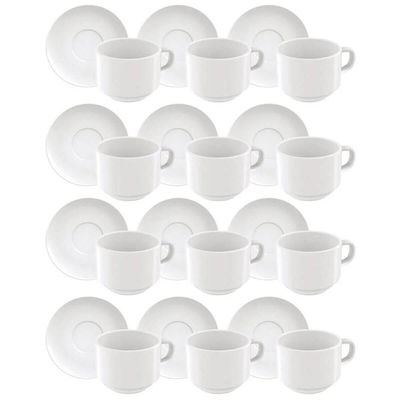 Jogo 12 Xicaras com Píres Porcelana 240ml Paola Tramontina Cozinha Servir Chá Café