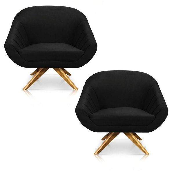 Kit 02 Poltronas Giovana Suede Preto