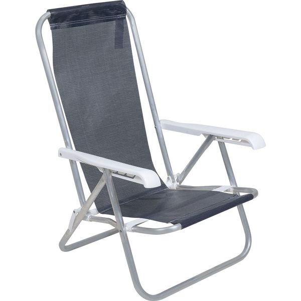 Cadeira Lazy Reclinável 4 Posições em Alumínio Azul Marinho Bel Único Cadeira Lazy Reclinável 4 Posições em Alumínio Azul Marinho Bel Único