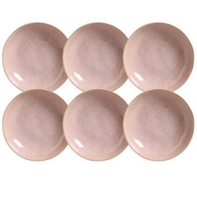 Jogo 6 Pratos Fundos Rosa Cerâmica Porto Brasil 830ml Talhar