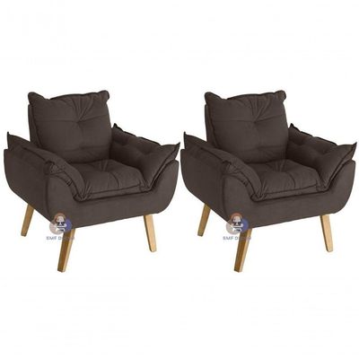 Kit 02 Poltrona/cadeira Decorativa Glamour Com Pés Quadrado Marrom