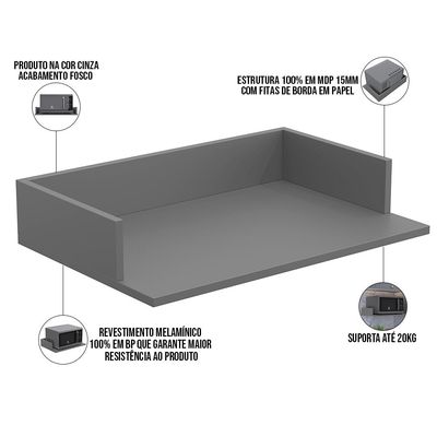 Suporte Suspenso Para Micro-ondas Forno 60x40 cm Class L03 Cinza - Lyam
