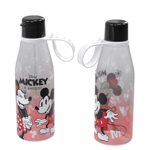 Garrafa Squeeze Abre Fácil Plasútil Mickey e Minnie Degradê Vermelha 530ml