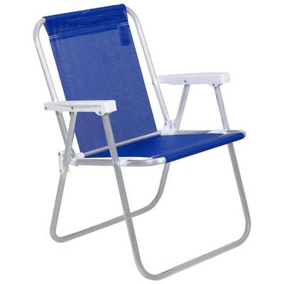 Cadeira de Praia Alta Lazy em Alumínio Azul Marinho Bel Único