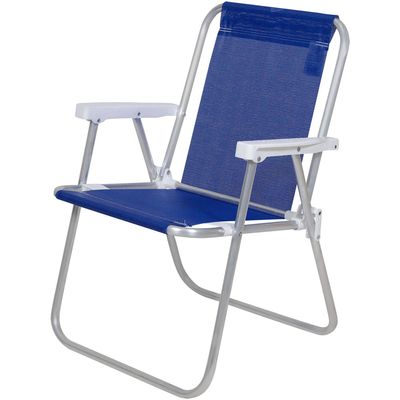 Cadeira de Praia Alta Lazy em Alumínio Azul Marinho Bel Único