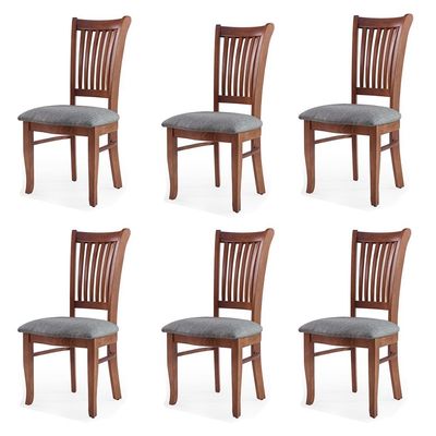 Kit 6 Cadeiras Decorativa Sala de Jantar Madeira Maciça Bakeri  Linho Cinza/Imbuia - Gran Belo