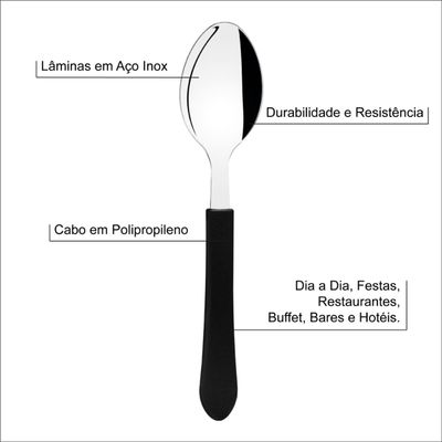 Kit 2 Colher de Mesa Tramontina Leme Inox Cabo Preto