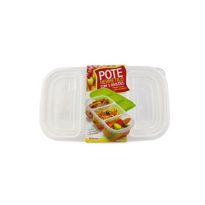 Kit 3 Potes Conservador de Alimentos C/ 3 Divisórias Nitron 1,1L e Tampa P/ Petiscos Plástico Livre de BPA