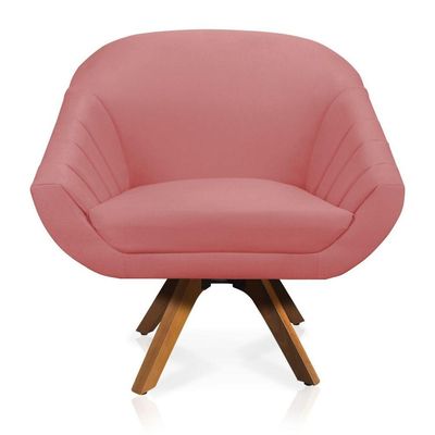 Kit 01 Namoradeira 02 Lugares E 01 Poltrona Giratória Giovana Suede Base Madeira Mm30 D'rossi Rose