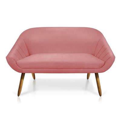 Kit 01 Namoradeira 02 Lugares E 01 Poltrona Giratória Giovana Suede Base Madeira Mm30 D'rossi Rose