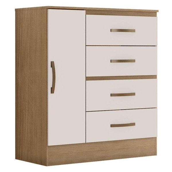 Cômoda Lite 4 Gavetas 01 Porta Nature Off White - Móveis Leão