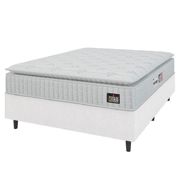 Cama Box Casal Colchão Espuma D33 Pillow Top Van Gogh 138x188x62cm Branco Hellen Suporta Até 120kg