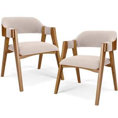 Kit 02 Cadeiras Para Sala de Jantar e Estar Living Estofada Suran L02 Suede Bege - Lyam