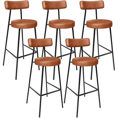 Kit 05 Banquetas Altas Cozinha Bar Sala De Jantar Em Aço Milão L02 Couríssimo Camel - Lyam Decor