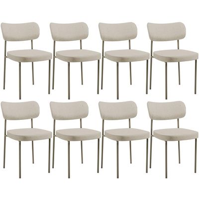 Kit 08 Cadeiras Estofadas Para Sala De Jantar Melina Base Arena L02 Linho Bege - Lyam Decor