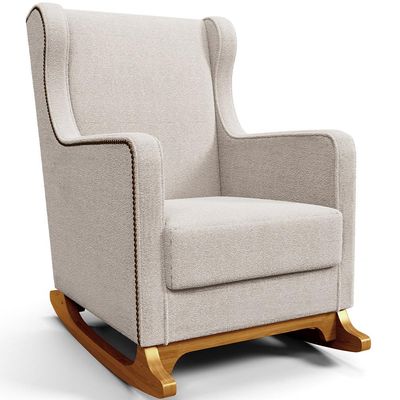 Poltrona de Amamentação com Balanço e Puff Mavie L02 Bouclê Creme - Lyam Decor