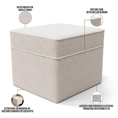Poltrona de Amamentação com Balanço e Puff Mavie L02 Bouclê Creme - Lyam Decor