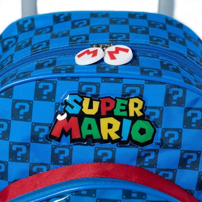 Mochila Escolar Masculina de Rodinhas Mario Premium Azul U / Azul