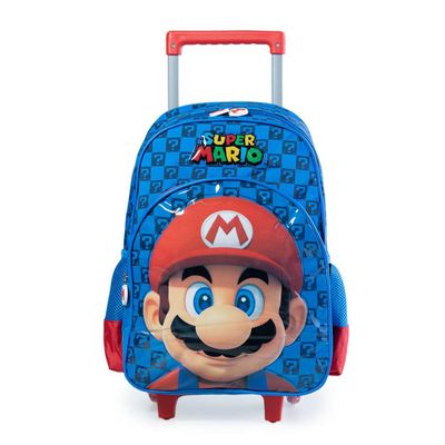 Mochila Escolar Masculina de Rodinhas Mario Premium Azul U / Azul