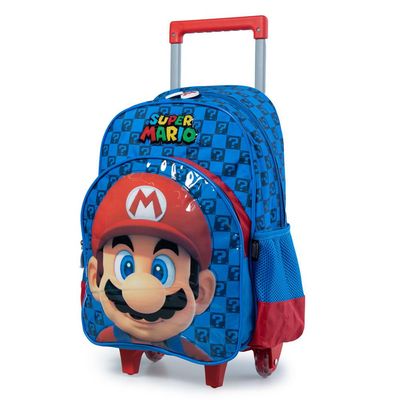 Mochila Escolar Masculina de Rodinhas Mario Premium Azul U / Azul