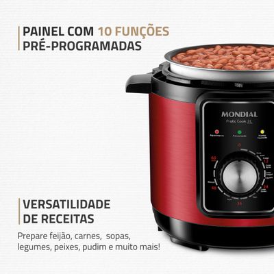 Panela de Pressão Elétrica Mondial Pratic Cook 3L Red Premium I PE-47-3L-RI 110