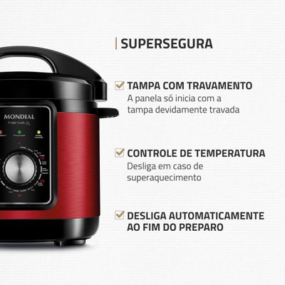 Panela de Pressão Elétrica Mondial Pratic Cook 3L Red Premium I PE-47-3L-RI 220