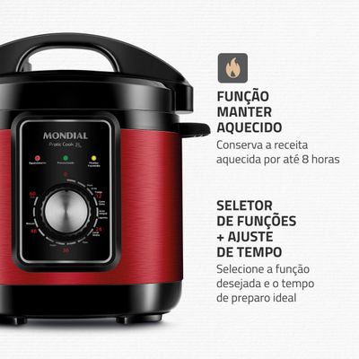 Panela de Pressão Elétrica Mondial Pratic Cook 3L Red Premium I PE-47-3L-RI 220