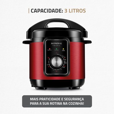 Panela de Pressão Elétrica Mondial Pratic Cook 3L Red Premium I PE-47-3L-RI 220
