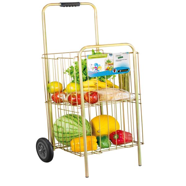 Carrinho de Feira para Compras Grande Dourado com Rodas Super Reforçacas