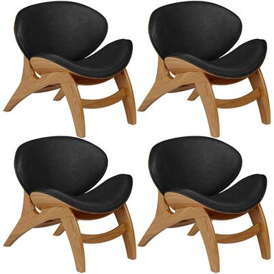 Kit 4 Poltronas Decorativa Orgânica Sala Living Kadosh L02 Couríssimo Preto Brilho - Lyam Decor