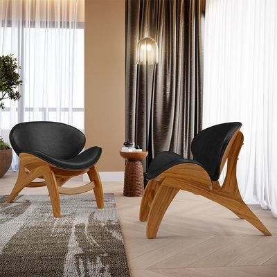 Kit 4 Poltronas Decorativa Orgânica Sala Living Kadosh L02 Couríssimo Preto Brilho - Lyam Decor