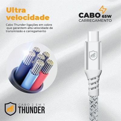Cabo Thunder 65W 2 em 1 Tipo C / Tipo C / USB-A -1M- Gshield
