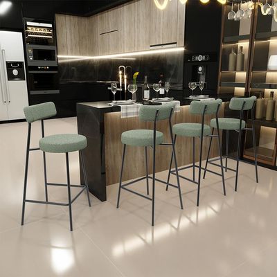 Kit 04 Banquetas Baixa Para Cozinha Sala De Jantar Bar Bancada Milão L02 Bouclê Oliva - Lyam Decor