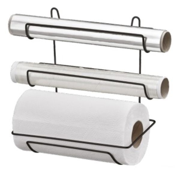 Porta Papel Toalha de Parede Preto Suporte Suspenso Triplo para Rolos Alumínio Filme PVC Porta Papel Toalha de Parede Preto Suporte Suspenso Triplo para Rolos Alumínio Filme PVC
