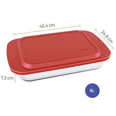 Lasanheira de Vidro Marinex Clássica com Tampa Retangular 5L - Nadir 6538