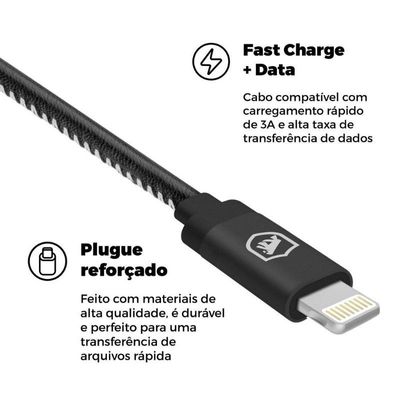 Carregador Turbo Duplo Tipo C + 2UN Cabo Turbo Militar - 1,5M - Lightning / Tipo C - Gshield