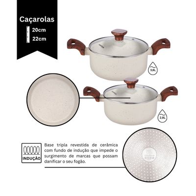 Jogo De Panelas Alumínio Cerâmica Indução Antiaderente Mimo Style Pratic Cook Mármol Caçarola Frigideira E Colheres 10 Peças