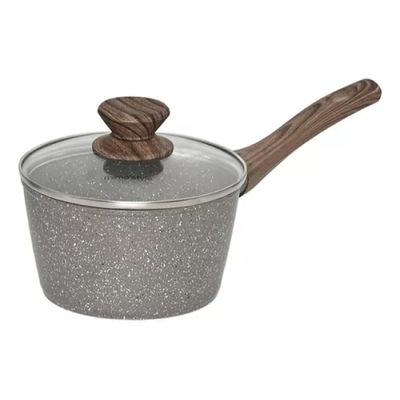 Panela Aluminio Cerâmica Antiaderente 16cm Mimo Style Linha Grafito Cook Com Fundo Triplo Indução 1,3 Litros Com Tampa De Vidro
