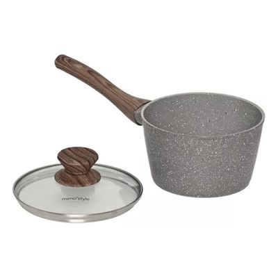 Panela Aluminio Cerâmica Antiaderente 16cm Mimo Style Linha Grafito Cook Com Fundo Triplo Indução 1,3 Litros Com Tampa De Vidro