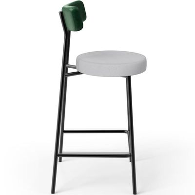 Banqueta Baixa Bar Cozinha E Sala De Jantar Milão L02 Facto Verde Musgo Linho Cinza - Lyam Decor