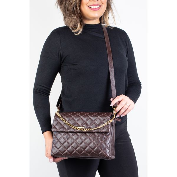 Bolsa grande de couro matelassê Giorgia Whisky Bolsa grande de couro matelassê Giorgia Whisky