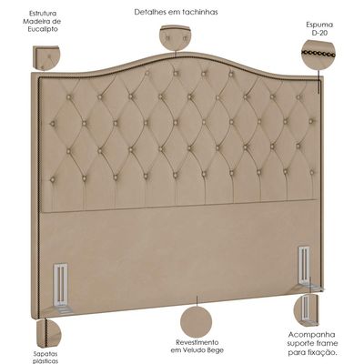 Cabeceira Cama Box Casal 140 cm P05 Grécia Veludo Bege - Lyam Decor