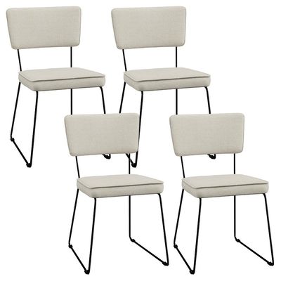 Kit 4 Cadeiras Decorativa Estofada Para Sala Jantar Base Aço Allana L02 Linho Champagne - Lyam Decor