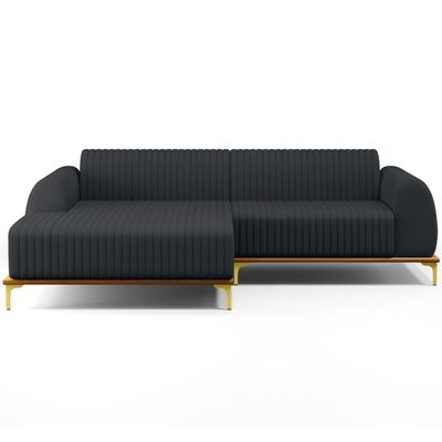 Sofá 5 Lugares com Chaise Esquerdo Sala de Estar Molino 300cm D02 Linho Chumbo D-465 - Lyam Decor