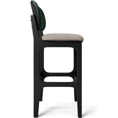 Banqueta Alta Bar Cozinha Sala Jantar Fixa Betta L02 Preto Facto Verde Linho Bege - Lyam Decor
