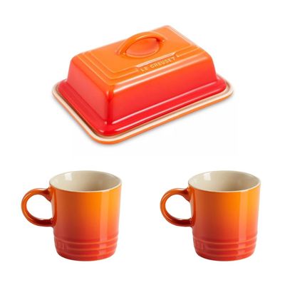 KIT LE CREUSET MANTEIGUEIRA ESTILO EUROPEU 17,5CM E 2 CANECAS CAPPUCCINO 200ML Branco