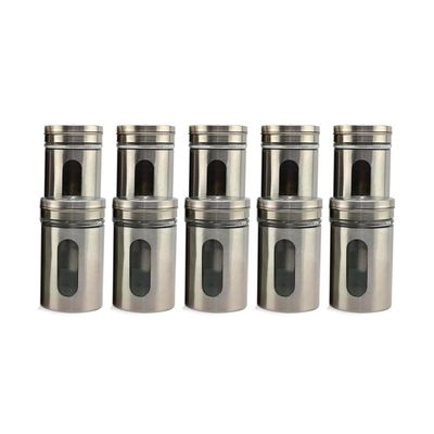 Kit 10 Saleiro Pimenteiro Porta Condimentos Vidro e Inox Com Ajuste de Abertura Cozinha Restaurante